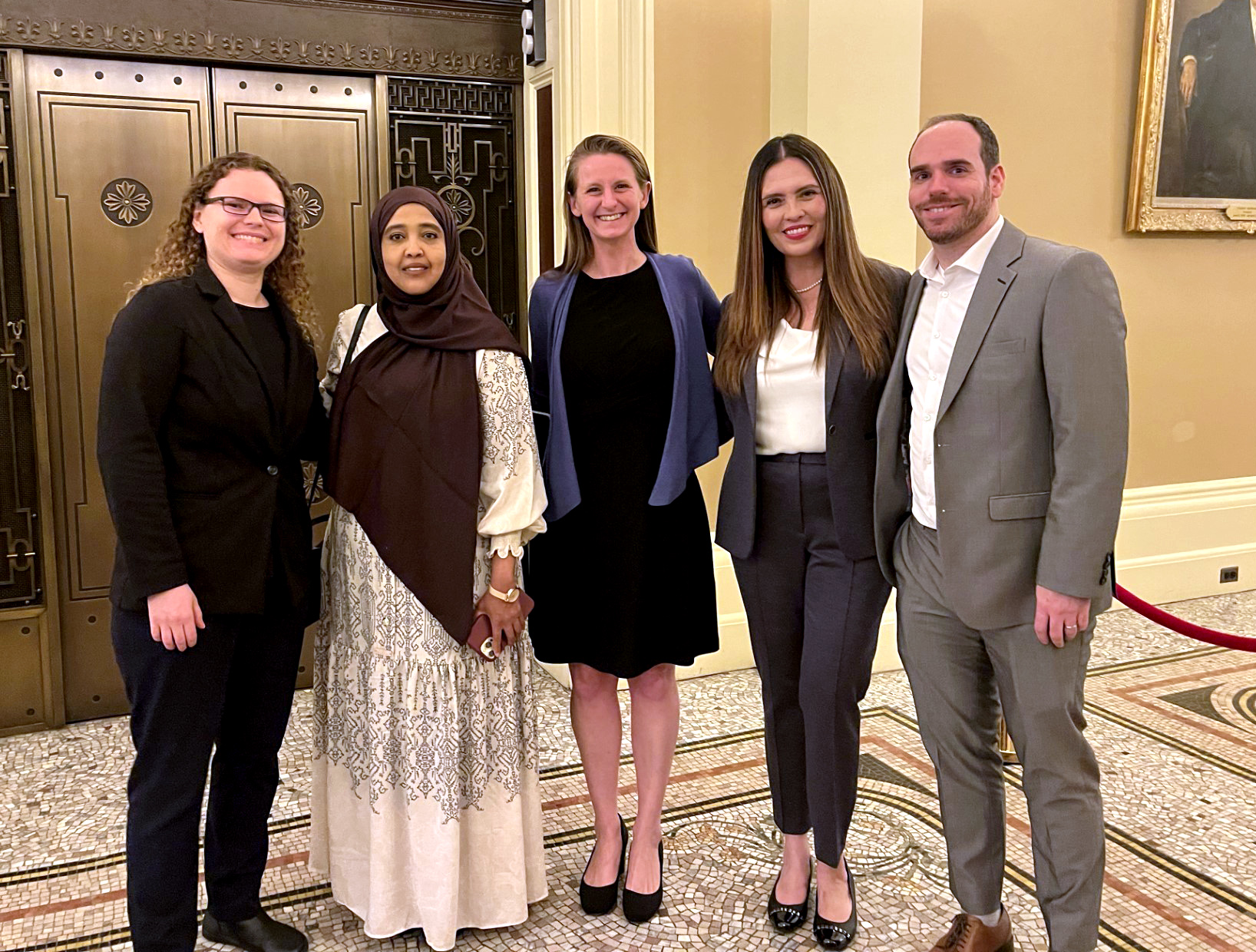 Blanca Meléndrez and Amina Sheik Mohamed with Precision Medicine staff Julianne McCall, David Reiner, and Saga Barberis.